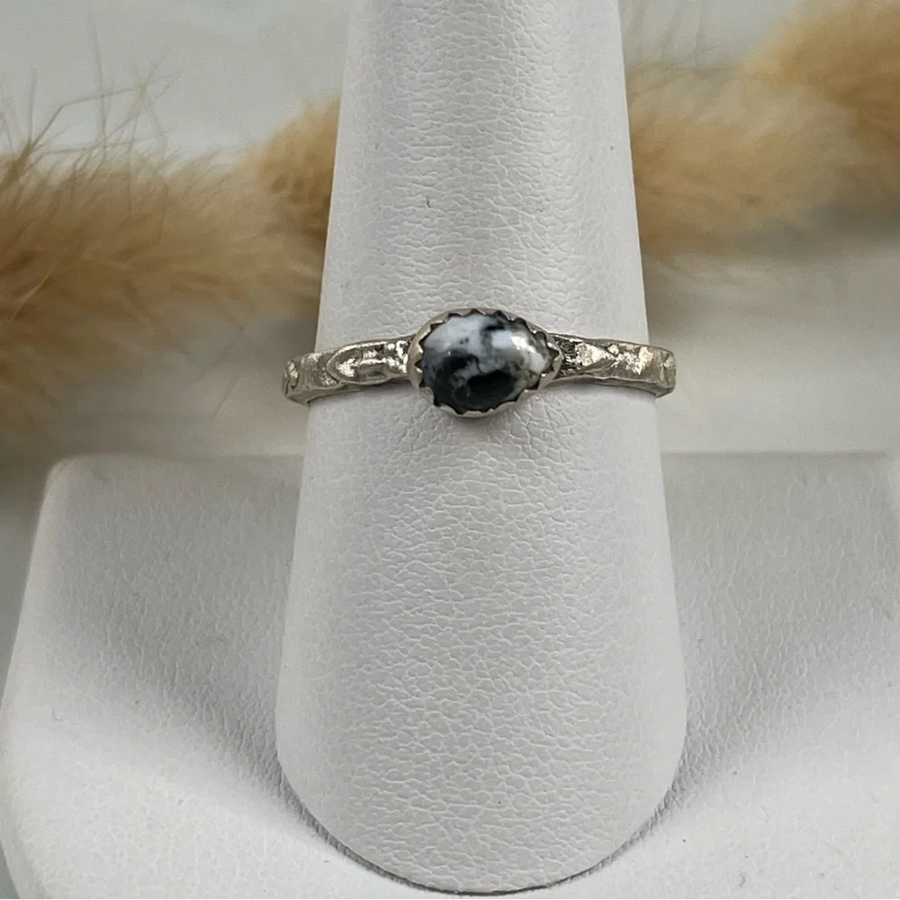 Solid 925 Sterling Silver Matte Finish White Buffalo Gemstone Ring Size 9.25